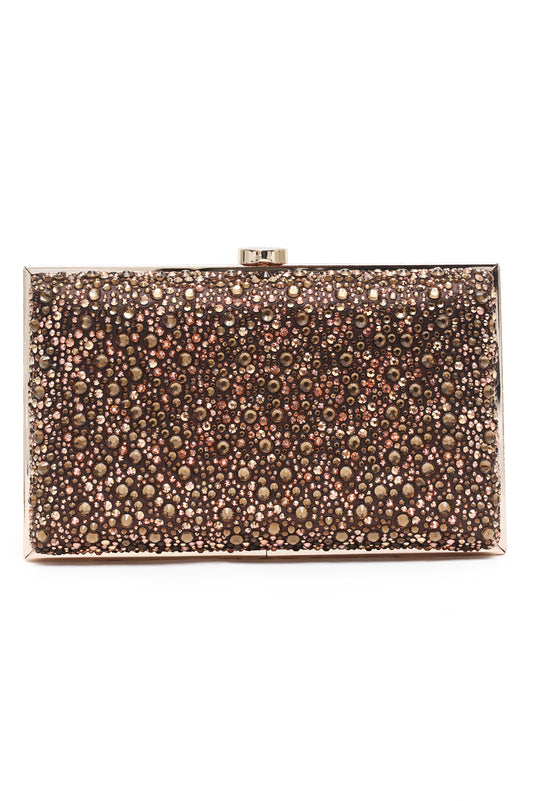 Crystal-Embellished Box Clutch-Chocolate