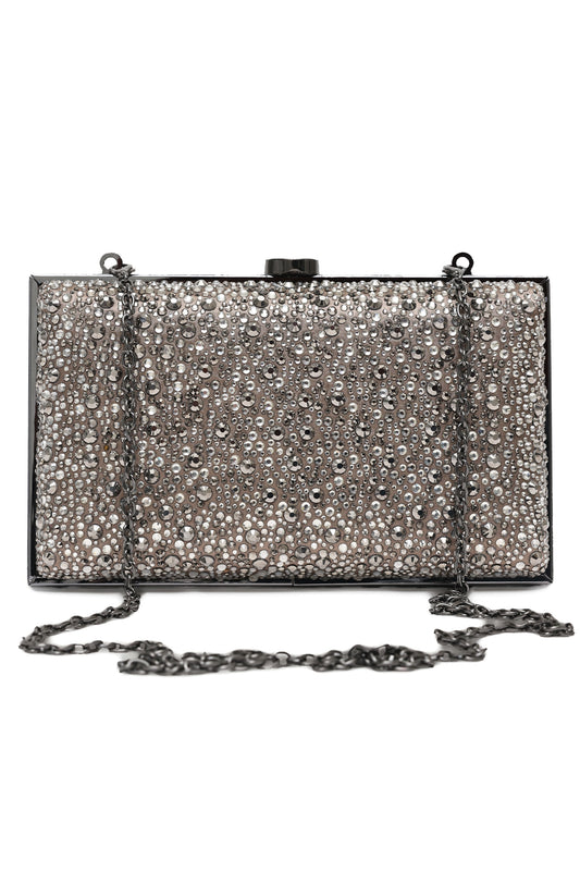 Crystal-Embellished Box Clutch-Metallic