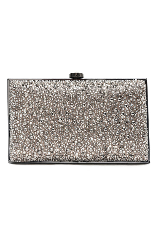 Crystal-Embellished Box Clutch-Metallic