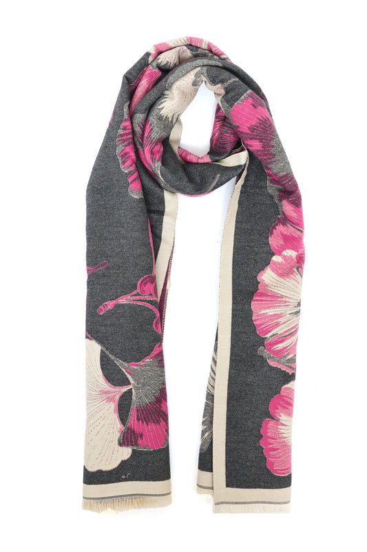 FLORAL NOIR WRAP-DK-GREY-FUCHSIA