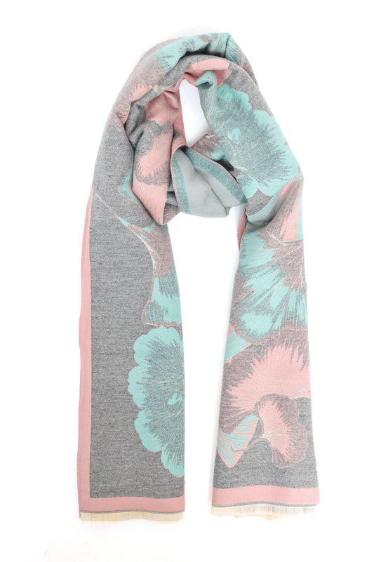 FLORAL NOIR WRAP-GREY-PINK