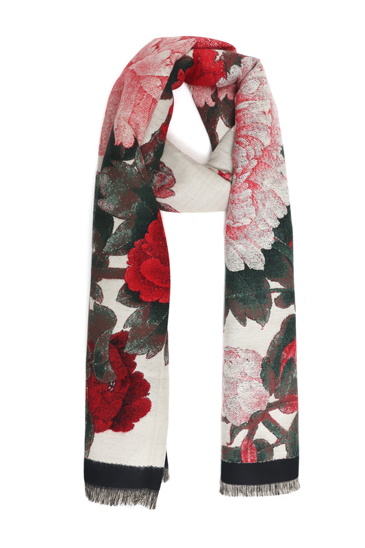 FLORAL PRINT FRINGED SCARF