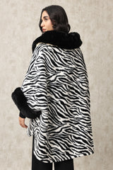 STATEMENT FUR CAPE WITH STRUCTURED COLLAR-ZEBRA