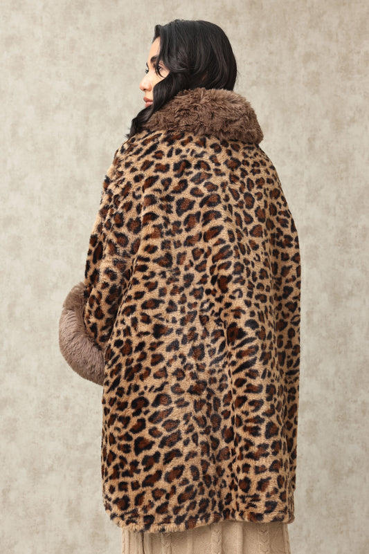 STATEMENT FUR CAPE WITH STRUCTURED COLLAR-LEOPARD