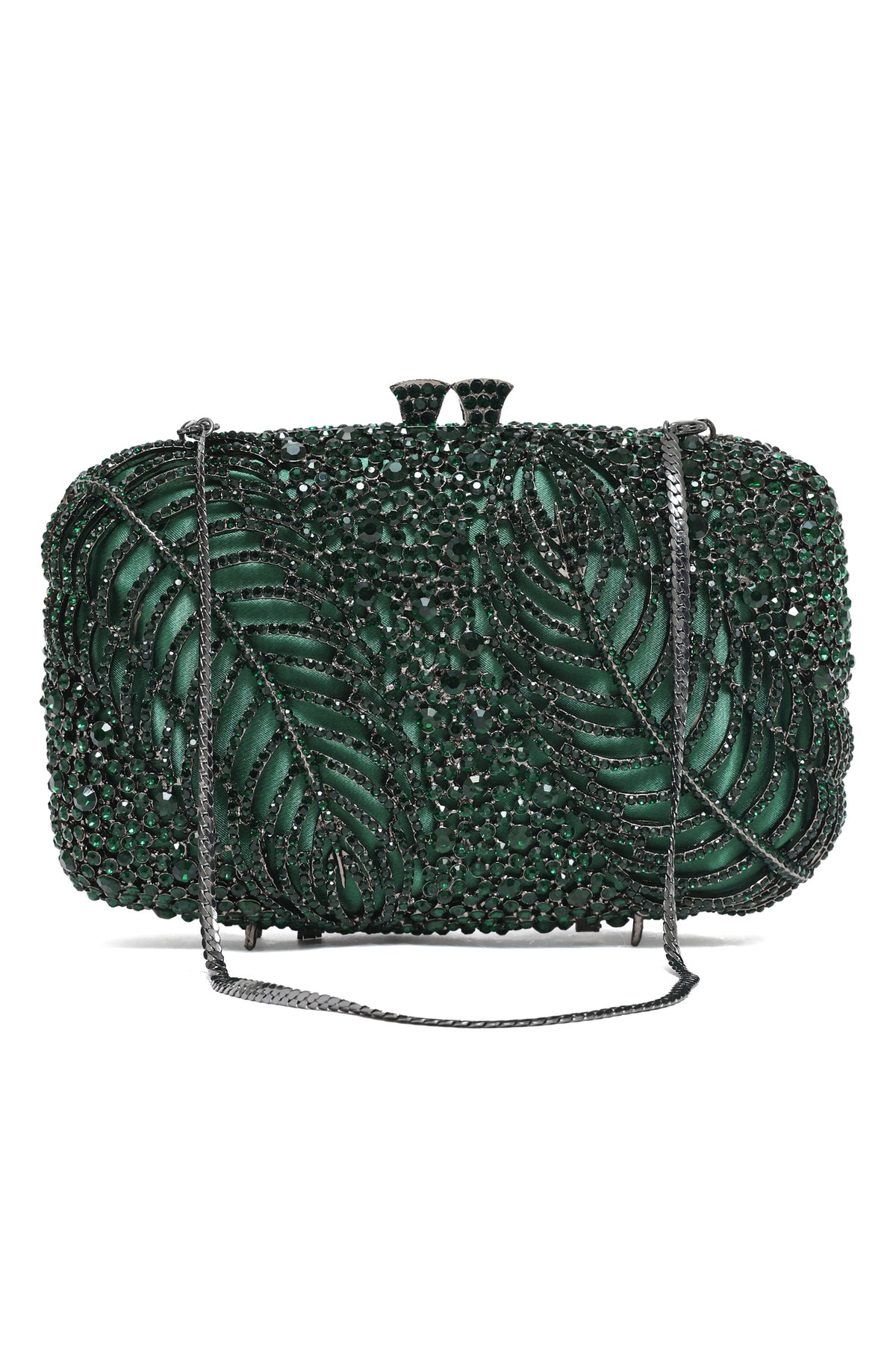 EMBELLISHED RECTANGULAR CLUTCH WITH LEAF MOTIF-GREEN