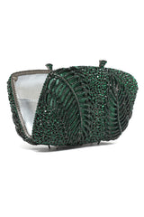 EMBELLISHED RECTANGULAR CLUTCH WITH LEAF MOTIF-GREEN