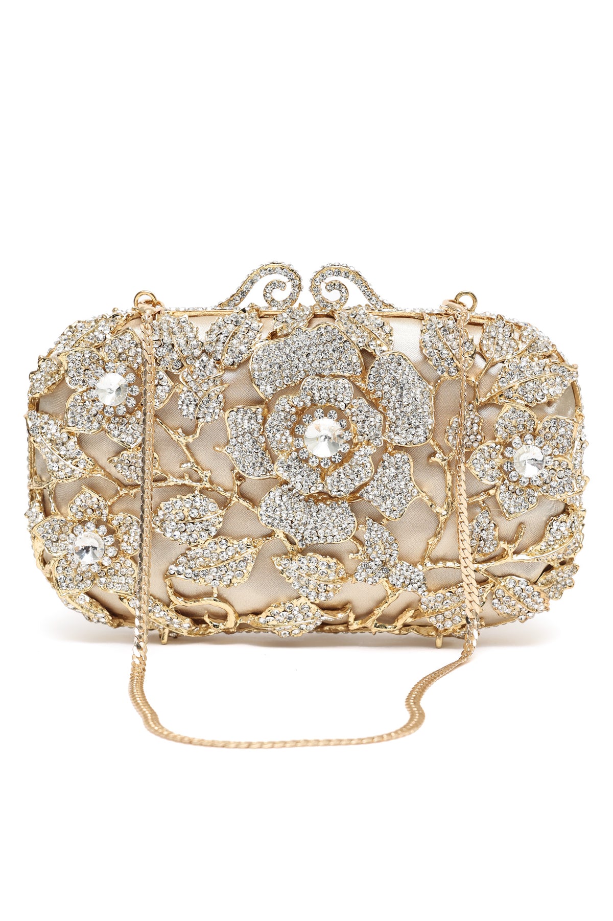 Floral Crystal Embellished Clutch-Silv/Gold