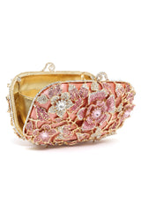 Floral Crystal Embellished Clutch-Mix-Pink