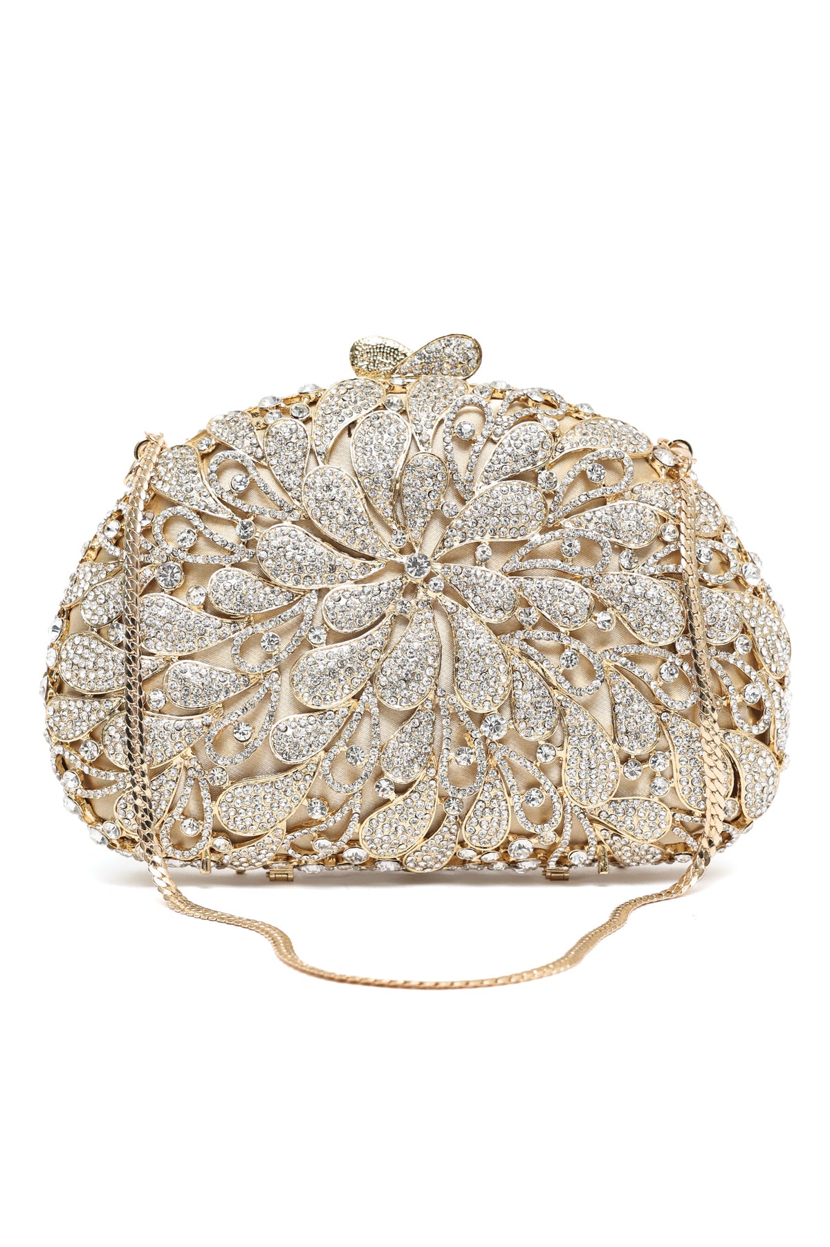 EMBELLISHED FLORAL DESIGN CLUTCH-SILV-GOLD