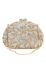 EMBELLISHED FLORAL DESIGN CLUTCH-SILV-GOLD