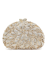 EMBELLISHED FLORAL DESIGN CLUTCH-SILV-GOLD