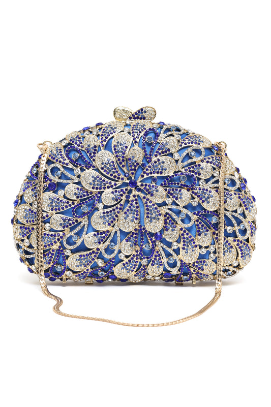 EMBELLISHED FLORAL DESIGN CLUTCH-MIX-BLUE