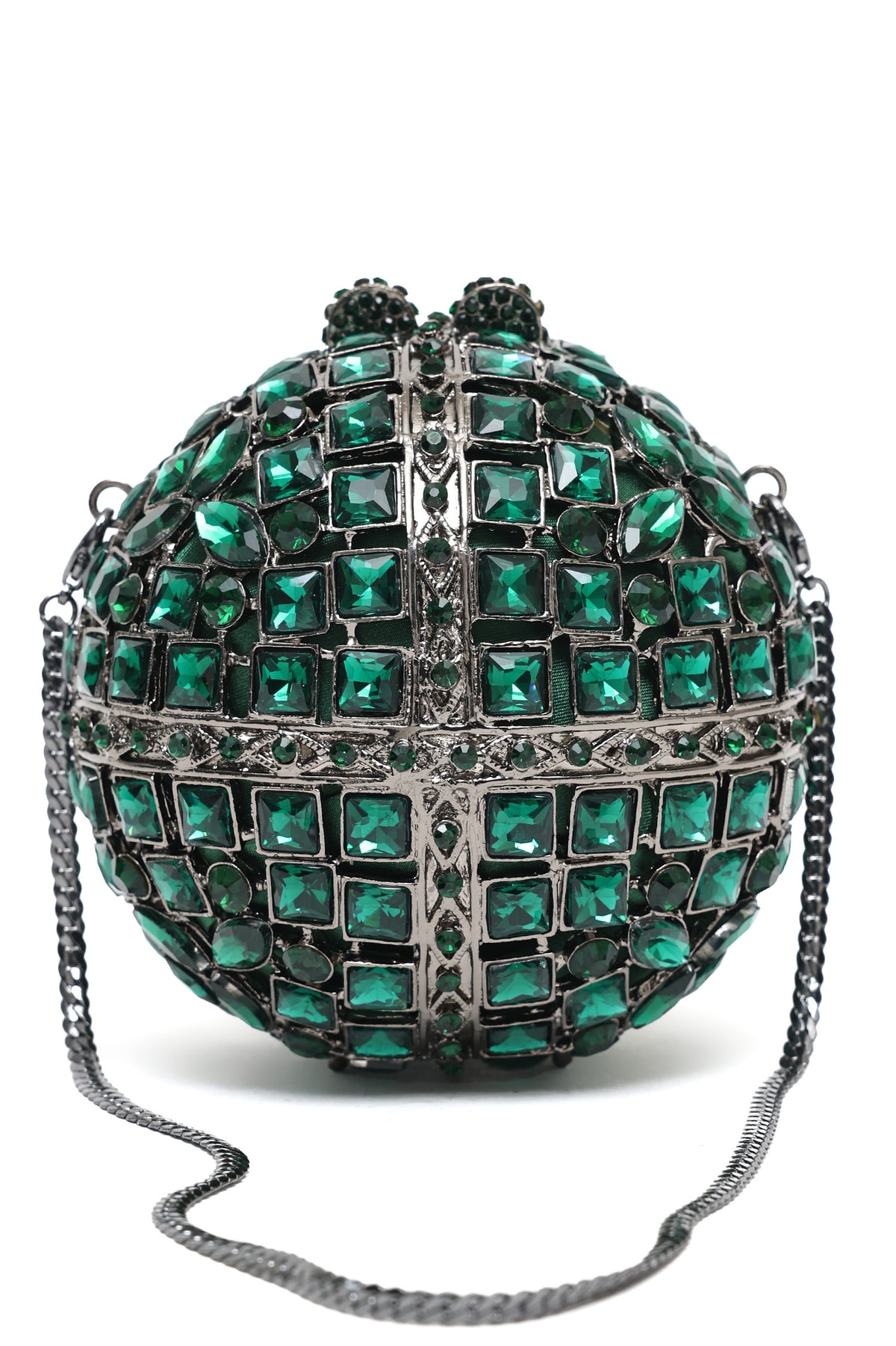 EMERALD-TONE GEMSTONE BALL CLUTCH-GREEN