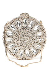 ROUND CRYSTAL EMBELLISHED STATEMENT CLUTCH-SILV-GOLD