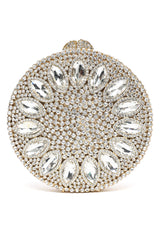 ROUND CRYSTAL EMBELLISHED STATEMENT CLUTCH-SILV-GOLD