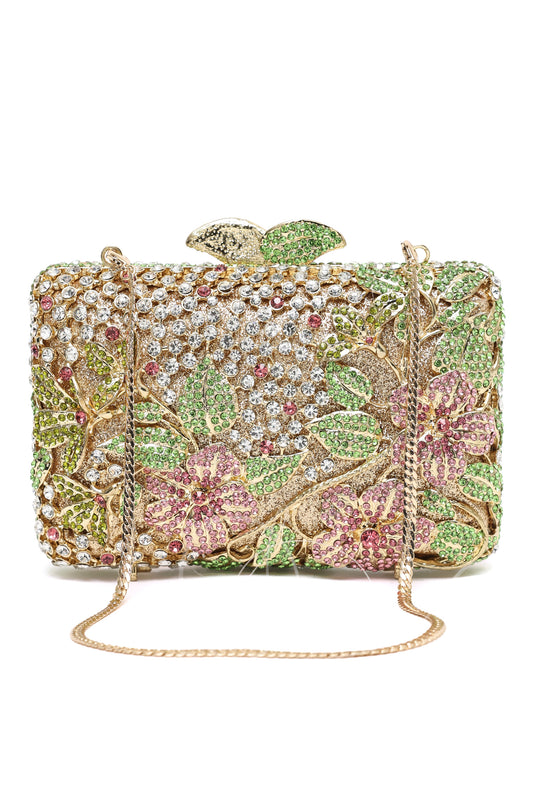 FLORAL CRYSTAL EMBELLISHED EVENING CLUTCH-MULTI