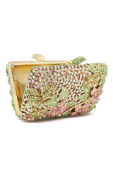 FLORAL CRYSTAL EMBELLISHED EVENING CLUTCH-MULTI