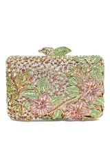 FLORAL CRYSTAL EMBELLISHED EVENING CLUTCH-MULTI