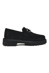 SUEDE TEXTURED CLASSIC BIT LOAFERS-BLACK