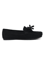 LUXURIOUS SUEDE LOAFERS WITH EXQUISITE BOW ACCENT-BLACK