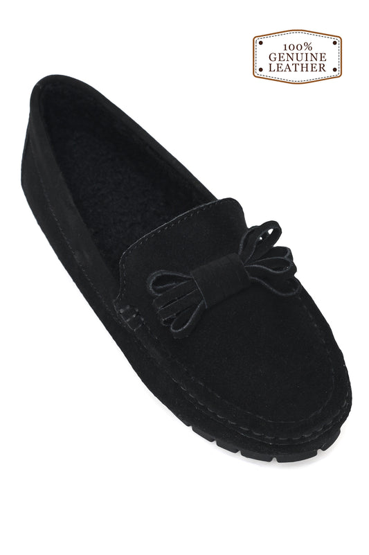 LUXURIOUS SUEDE LOAFERS WITH EXQUISITE BOW ACCENT-BLACK