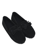 LUXURIOUS SUEDE LOAFERS WITH EXQUISITE BOW ACCENT-BLACK