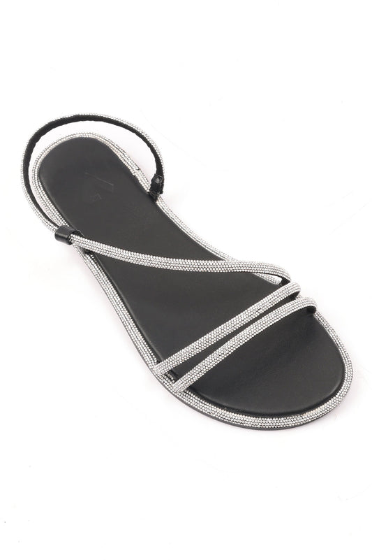 SANDALS WITH SHINY KNOT STRAPS-BLACK