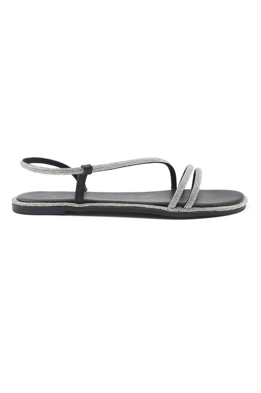 SANDALS WITH SHINY KNOT STRAPS-BLACK