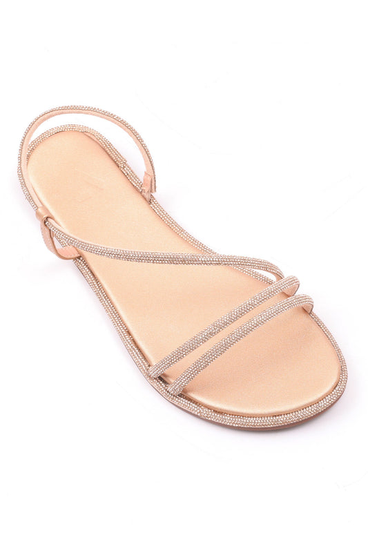 SANDALS WITH SHINY KNOT STRAPS-CHAMPAGNE