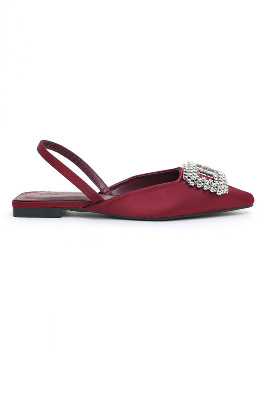 GEMSTONE SLINGBACK FLATS-BURGUNDY