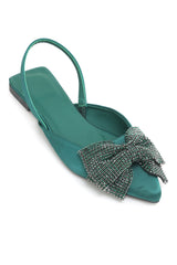 SATIN BOW SLING FLATS-GREEN