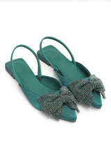 SATIN BOW SLING FLATS-GREEN