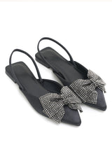 SATIN BOW SLING FLATS-BLACK