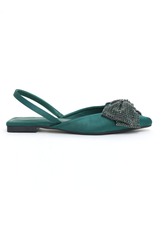 SATIN BOW SLING FLATS-GREEN