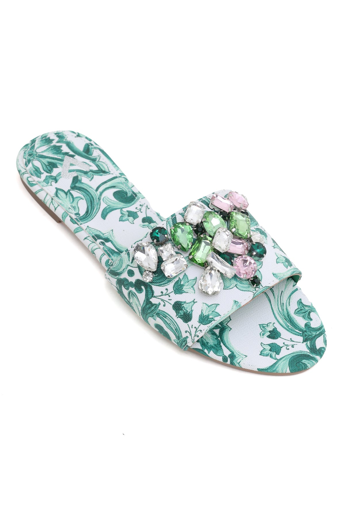 FLORAL ELEGANCE SLIDES-GREEN