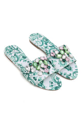 FLORAL ELEGANCE SLIDES-GREEN