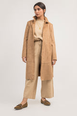 SLEEK SUEDE LONG COAT WITH CLASSIC FIT-BROWN