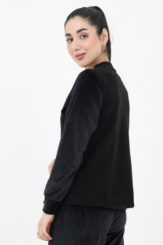 ALMAS WOVEN KNIT SWEATER-BLACK