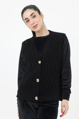 ALMAS WOVEN KNIT SWEATER-BLACK