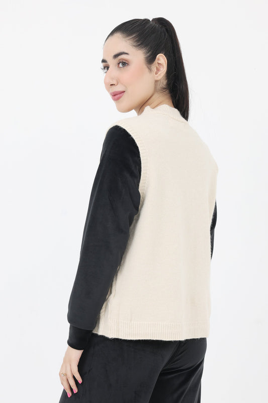 ALMAS WOVEN KNIT SWEATER-BEIGE