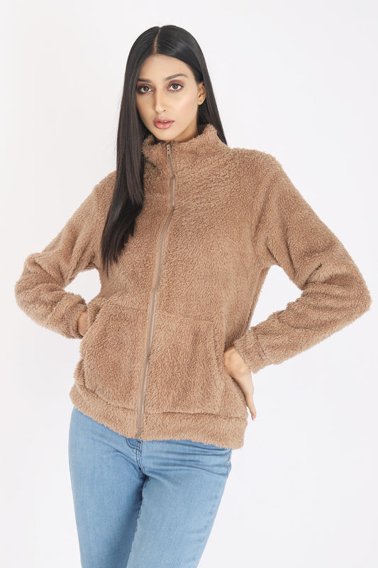 FLUFFY JACKET-BROWN