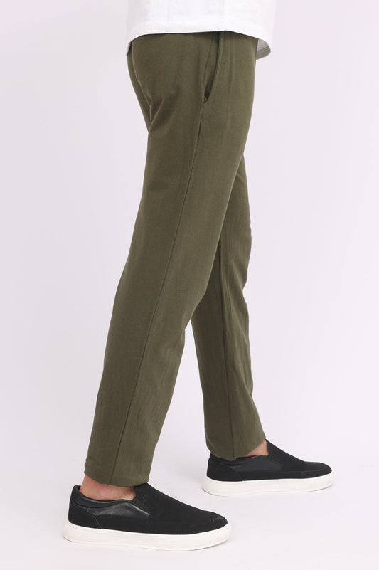 DELICATE COTTON TROUSER-OLIVE