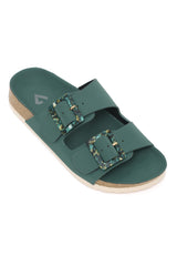 DUAL BUCKLE COMFORT SLIDES-GREEN