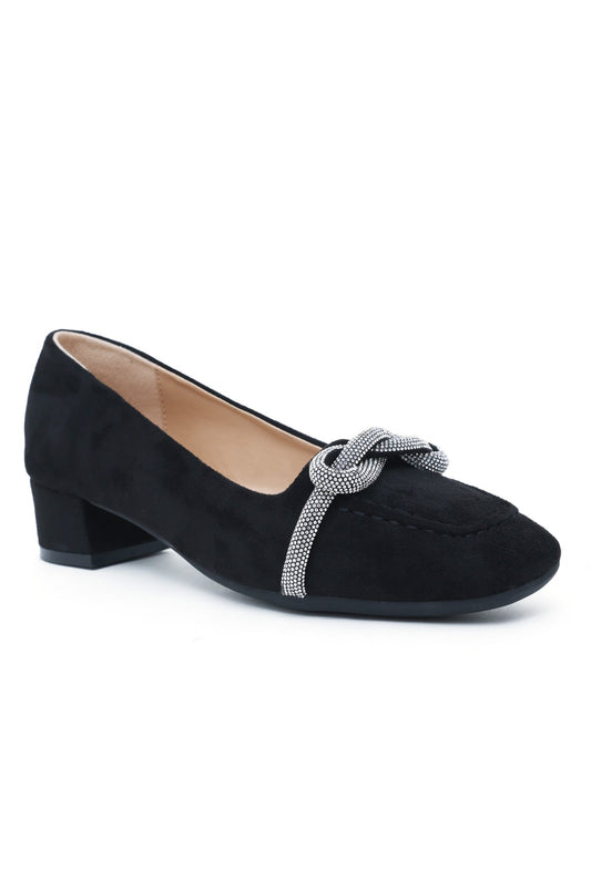 SUEDE ALMAS HEEL LOAFERS-BLACK