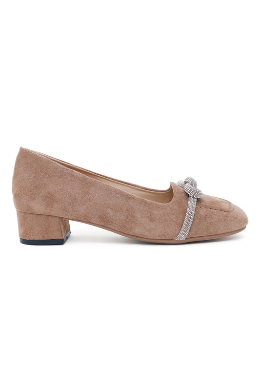 SUEDE ALMAS HEEL LOAFERS-BEIGE