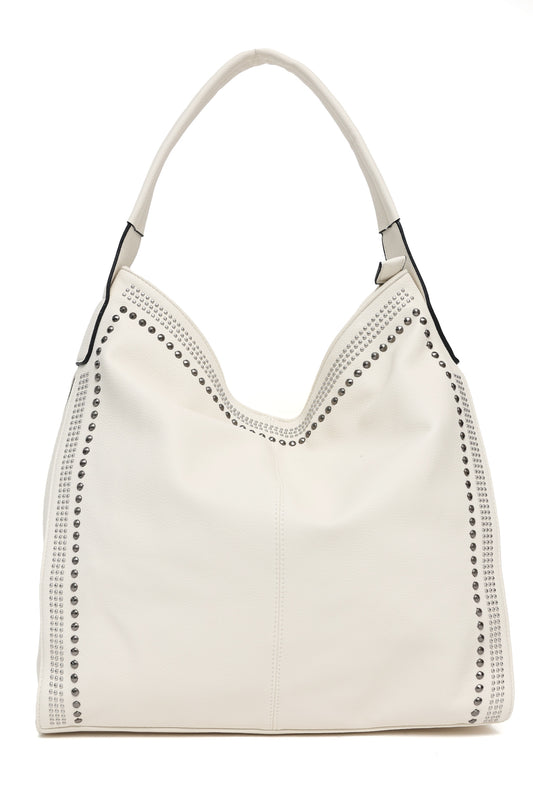 STUDDED SHOULDER BAG-BEIGE