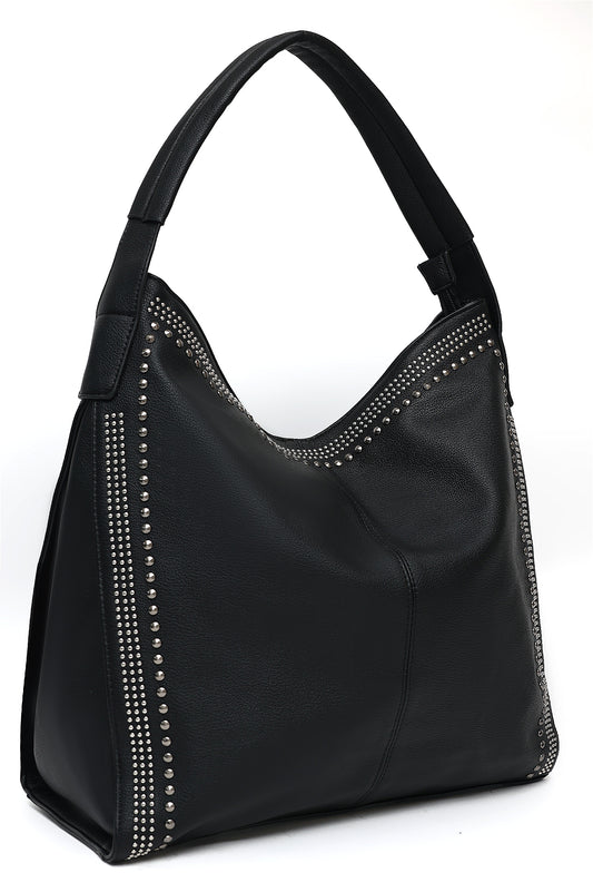 STUDDED SHOULDER BAG-BLACK