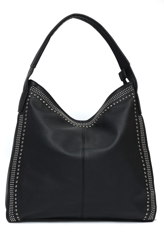 STUDDED SHOULDER BAG-BLACK