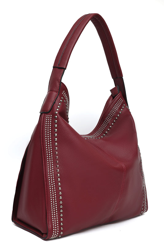 STUDDED SHOULDER BAG-RED