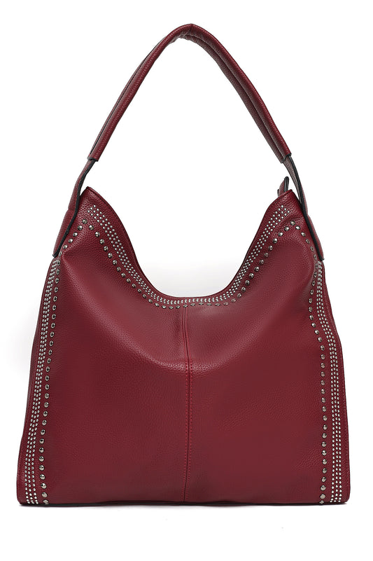 STUDDED SHOULDER BAG-RED